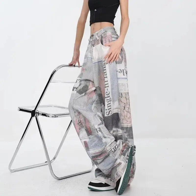 2000s Trashy Graphic Baggy Jeans Vintage Y2K Oversized Wide-Leg Pants