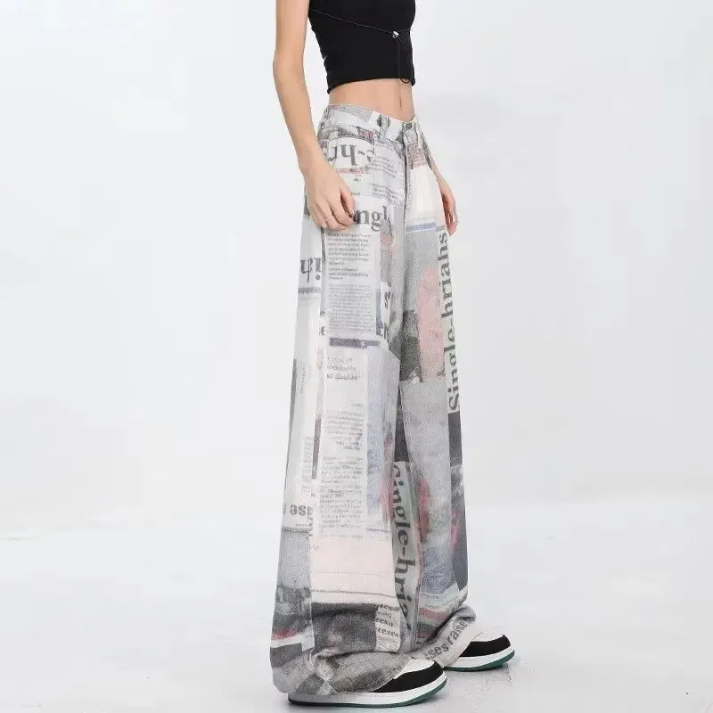 2000s Trashy Graphic Baggy Jeans Vintage Y2K Oversized Wide-Leg Pants