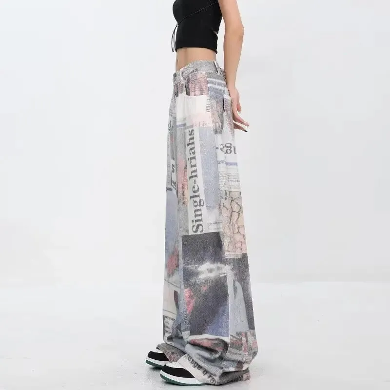 2000s Trashy Graphic Baggy Jeans Vintage Y2K Oversized Wide-Leg Pants