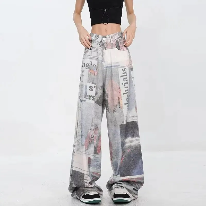 2000s Trashy Graphic Baggy Jeans Vintage Y2K Oversized Wide-Leg Pants