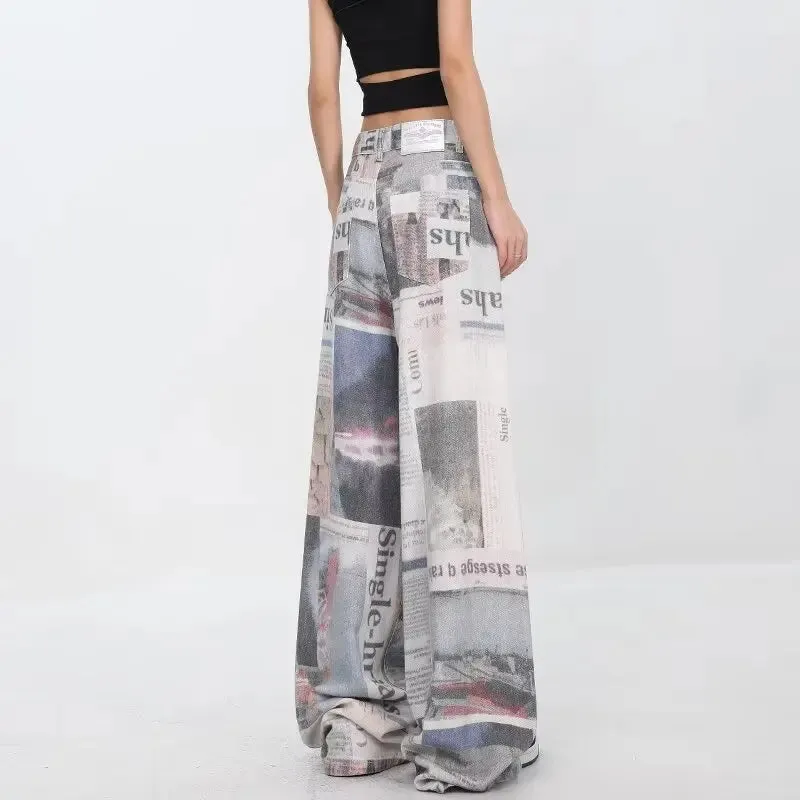 2000s Trashy Graphic Baggy Jeans Vintage Y2K Oversized Wide-Leg Pants