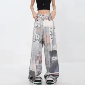 2000s Trashy Graphic Baggy Jeans Vintage Y2K Oversized Wide-Leg Pants
