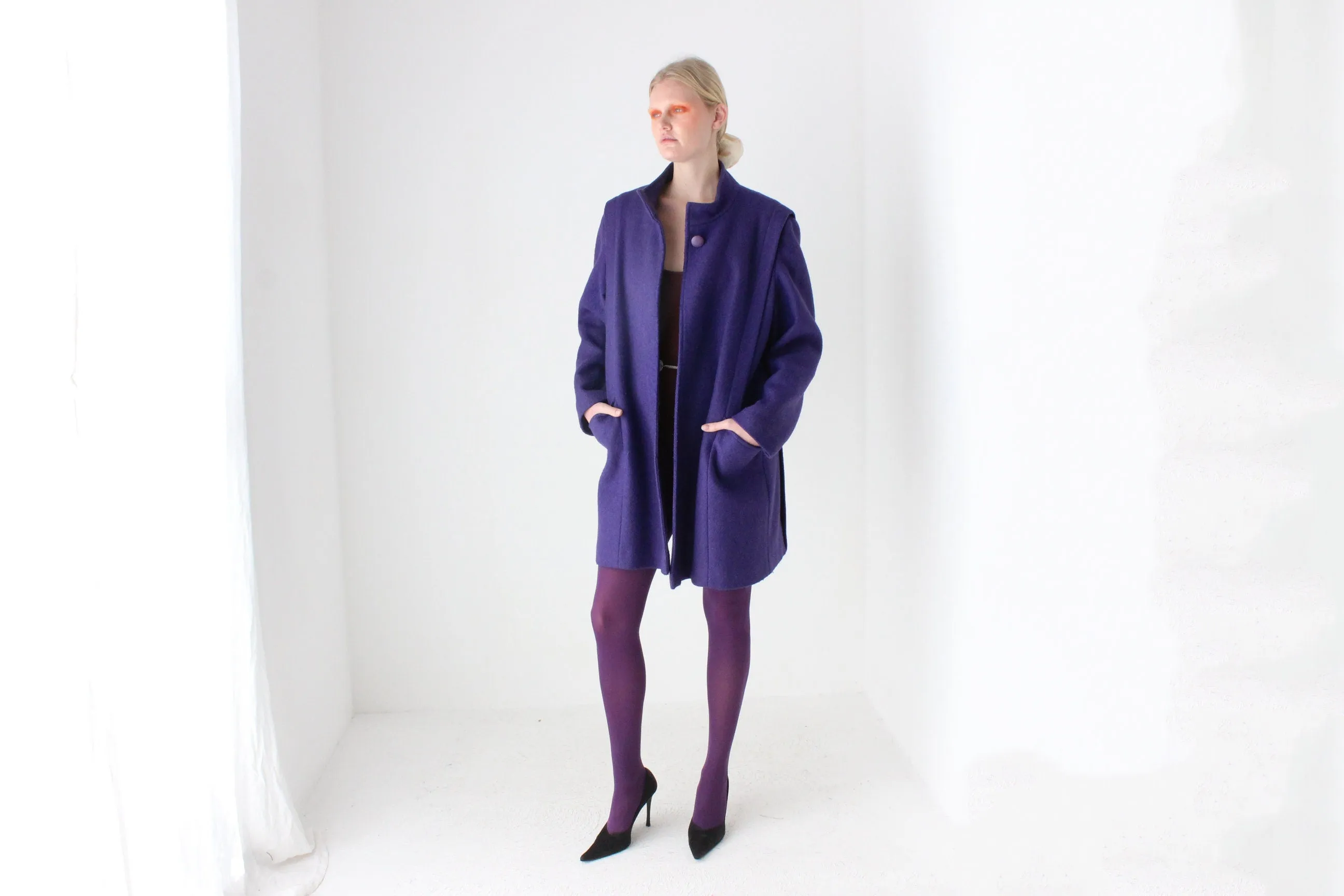 80s Royal Purple Wool Blend Dramatic Bold Coat