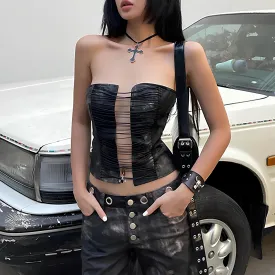 90s Retro Grunge Strapless Crop Top