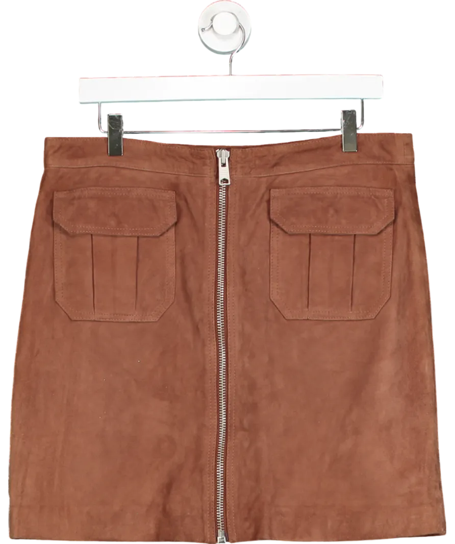 All Saints Brown Taylor Suede Skirt UK 14