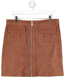 All Saints Brown Taylor Suede Skirt UK 14