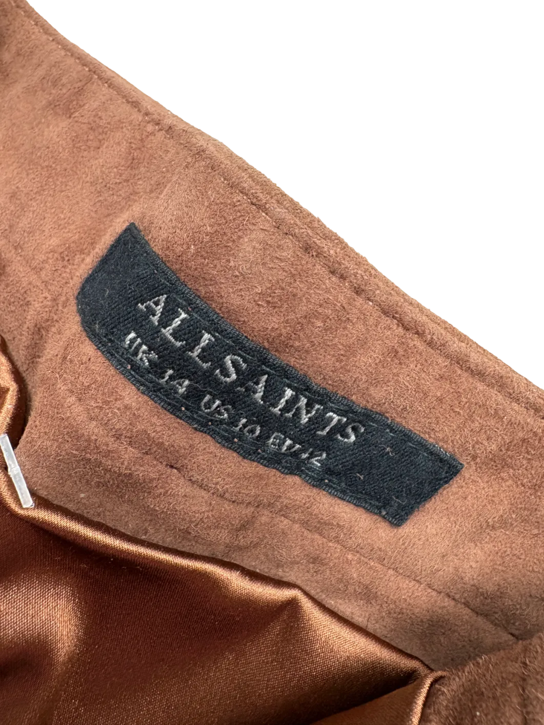All Saints Brown Taylor Suede Skirt UK 14