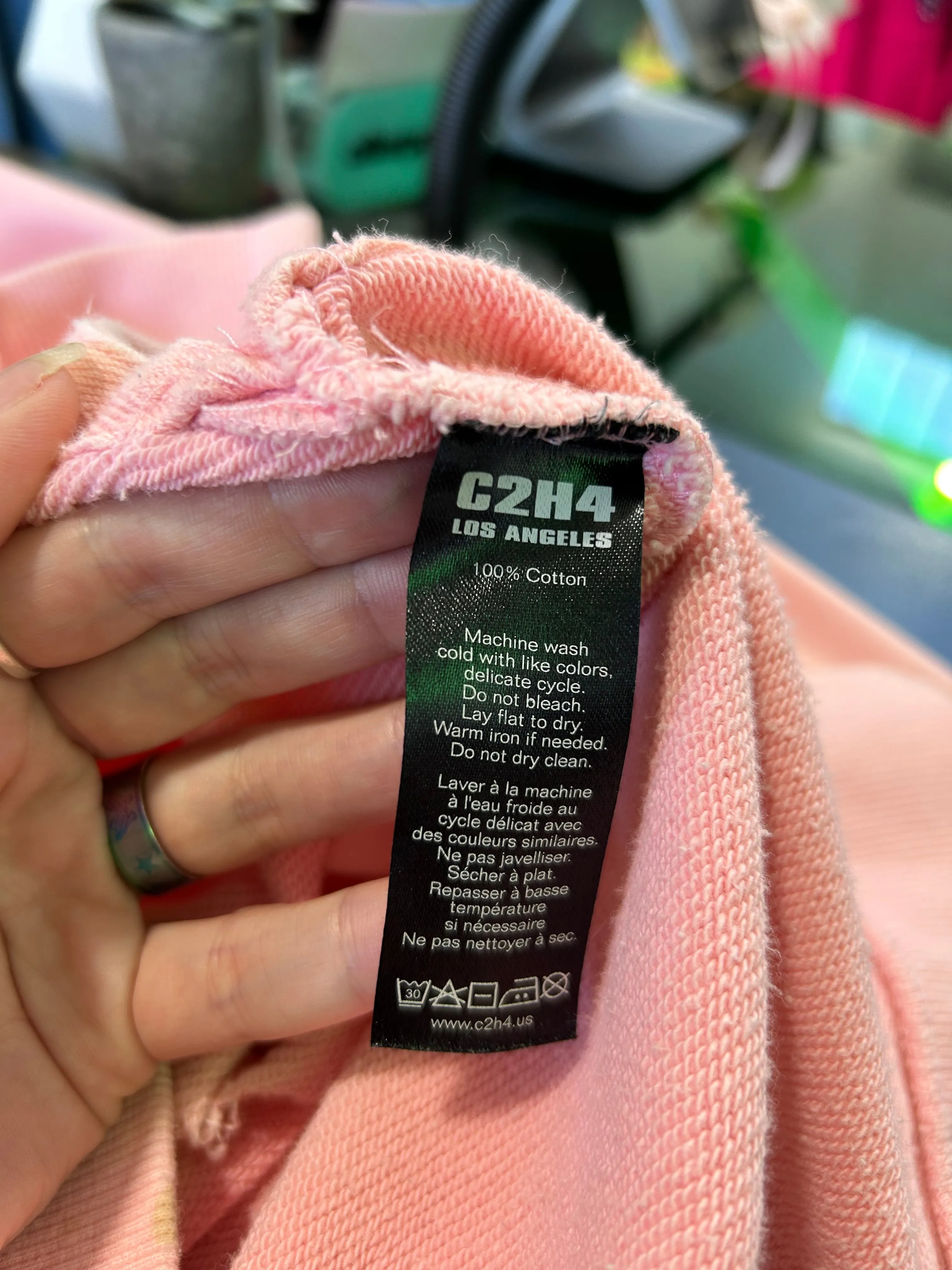 Baby Pink C2H4 LA “Not A Human Being” Distressed Hoodie