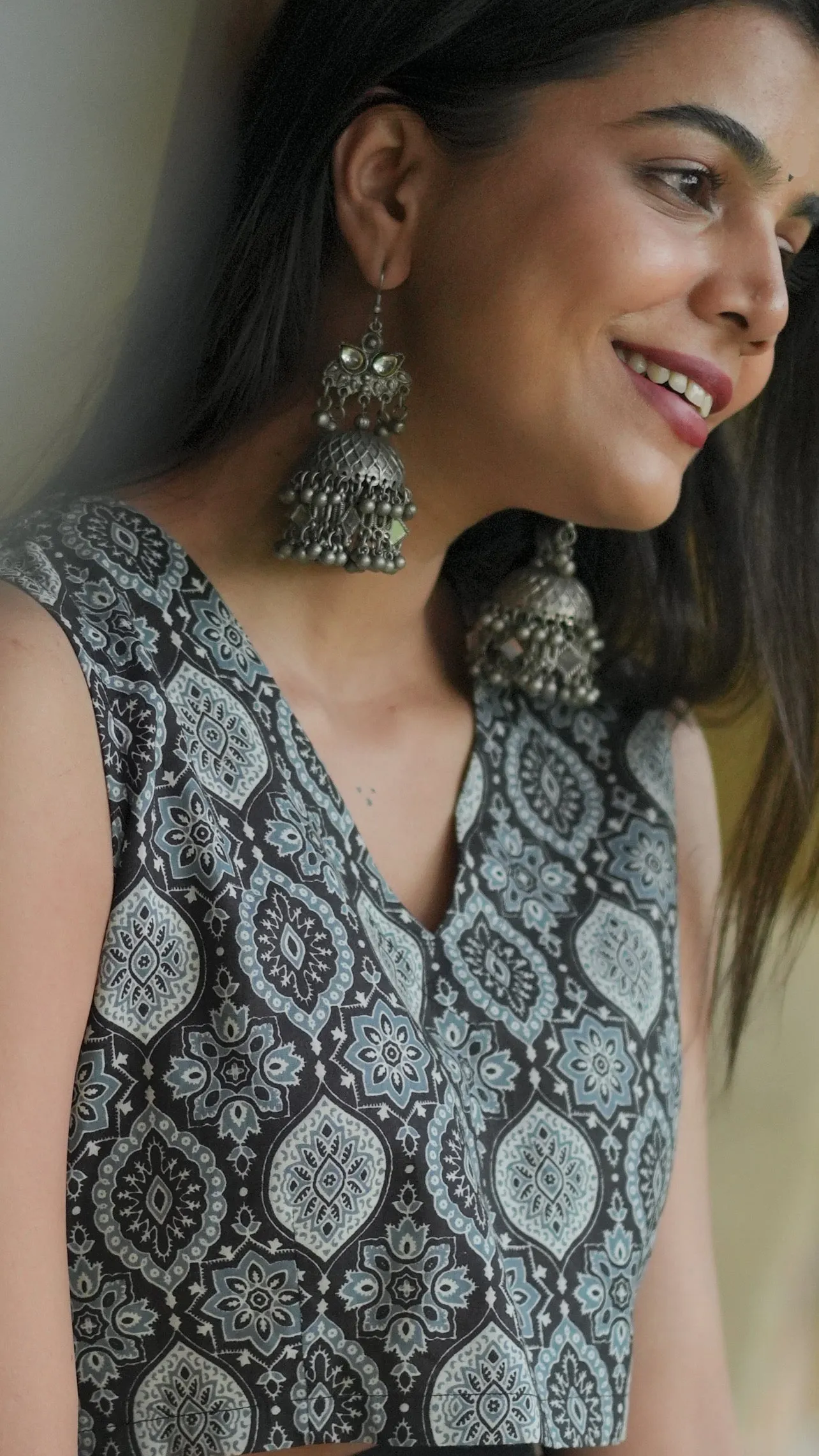 Black Ajrak Top Maxi Skirt Combo