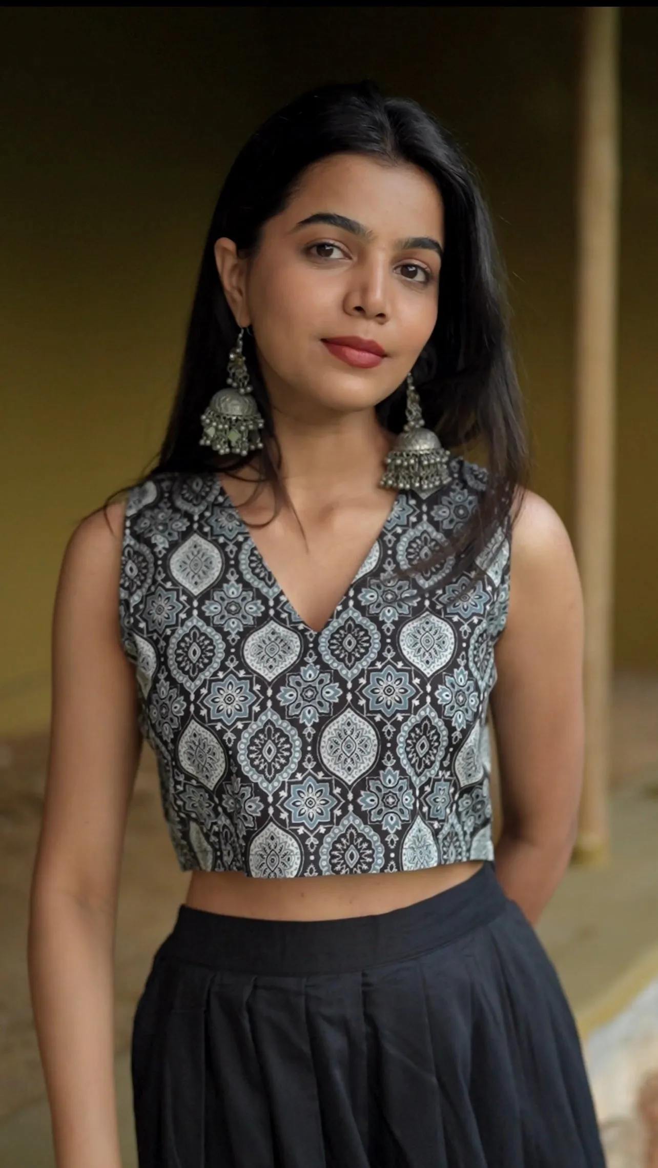 Black Ajrak Top Maxi Skirt Combo