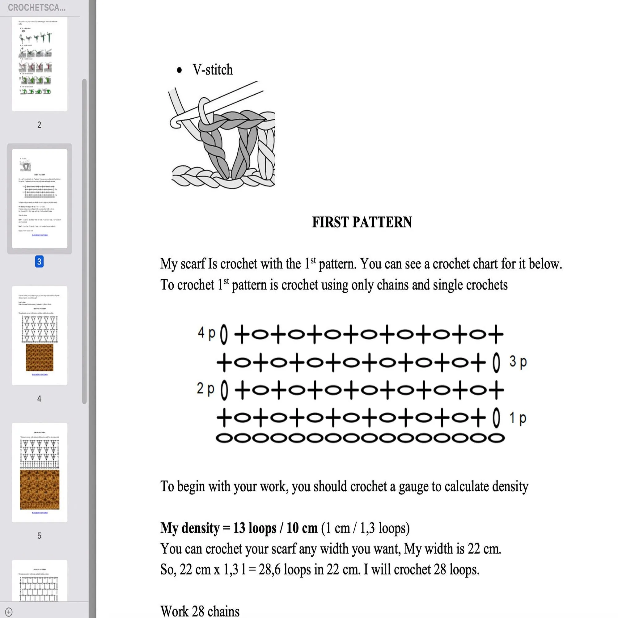 Crochet Scarf pattern, US standard terms, Skill level beginner