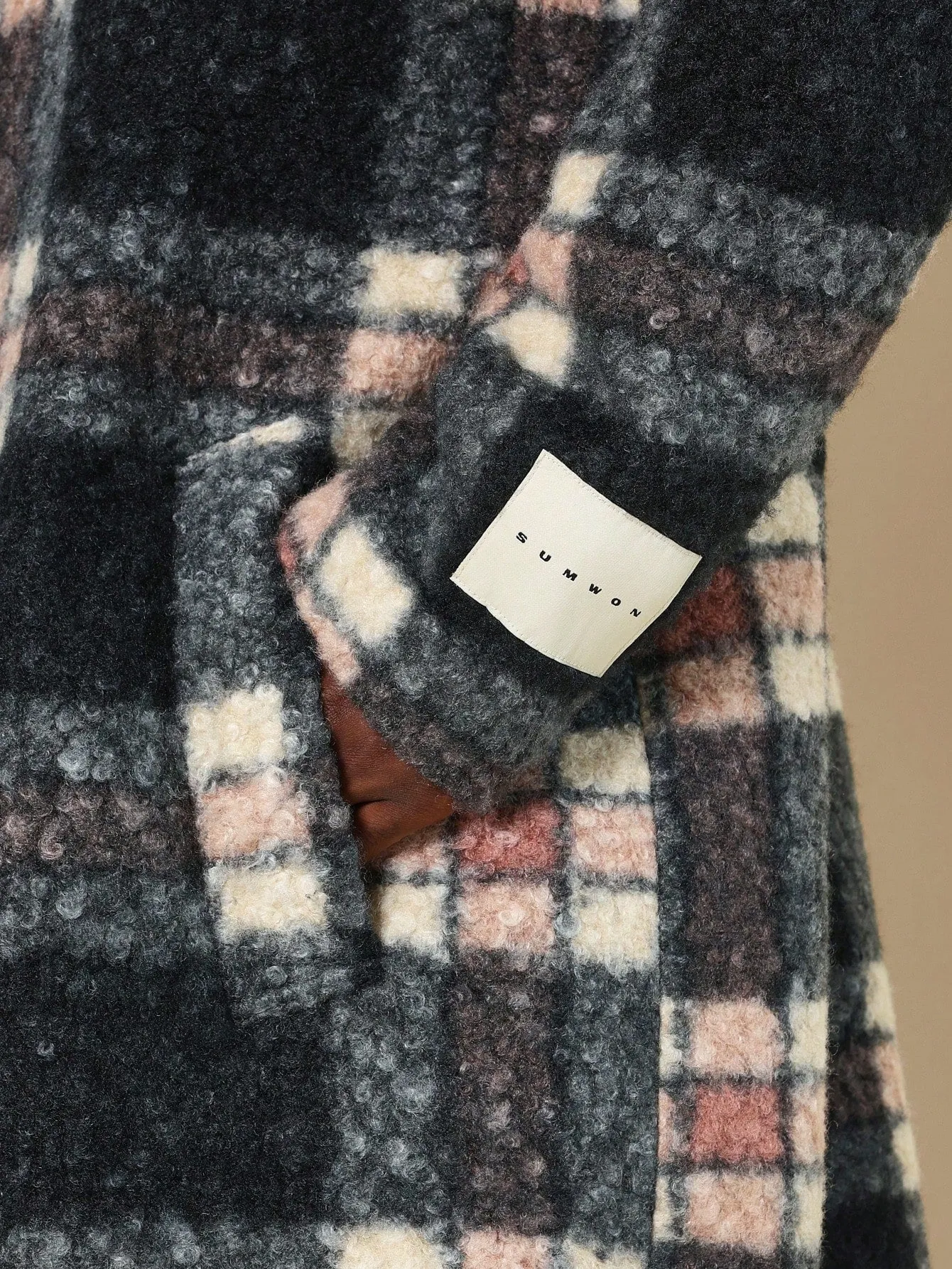 Double Breasted Curly Checked Overcoat
