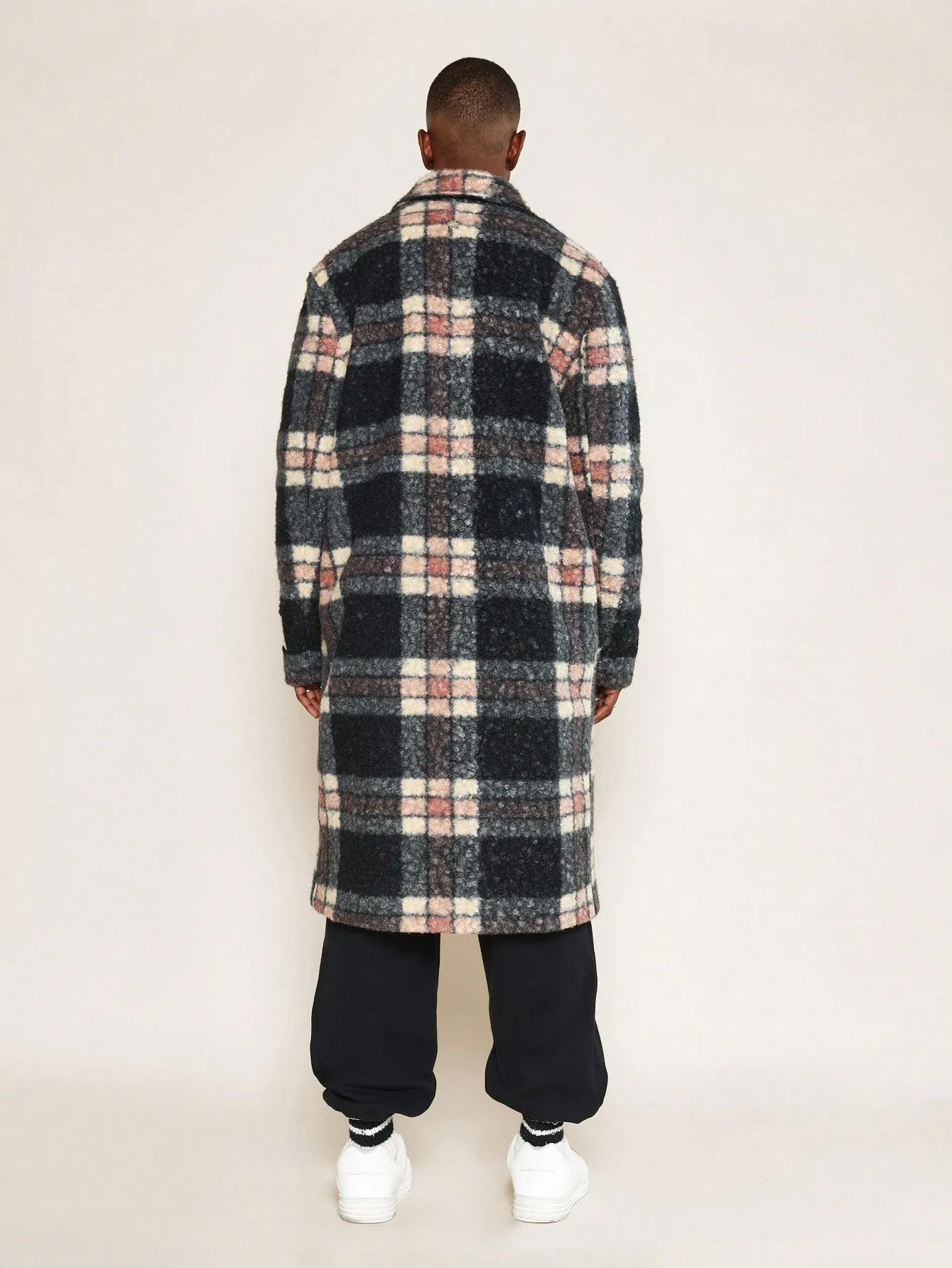 Double Breasted Curly Checked Overcoat