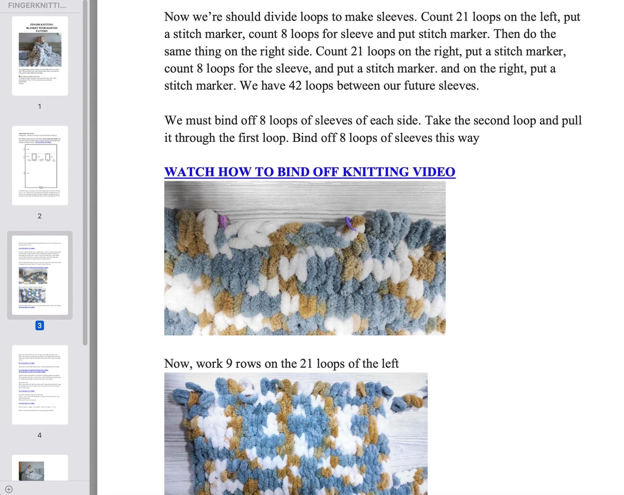 Finger knitting Blanket pattern, US standard terms, Skill level beginner