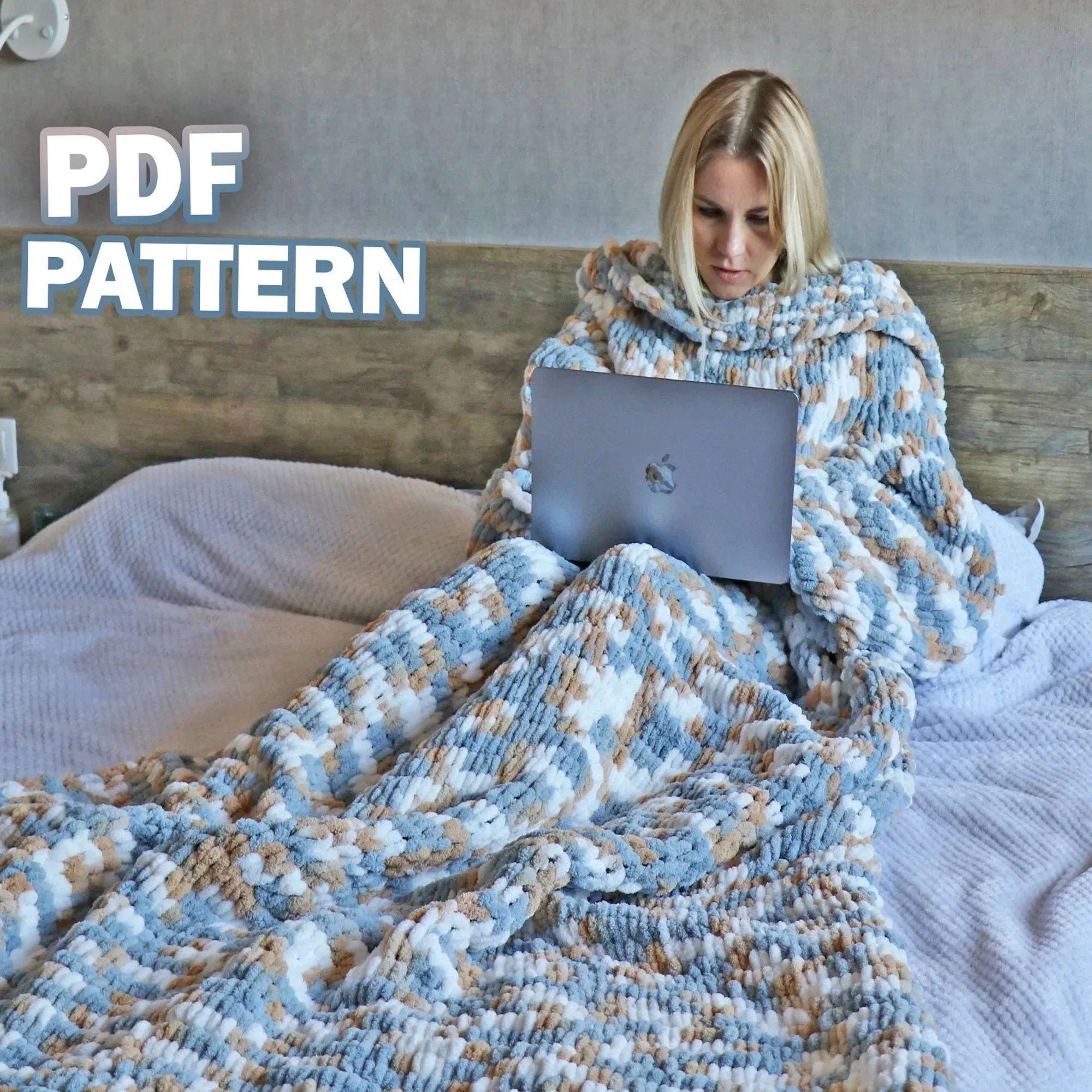 Finger knitting Blanket pattern, US standard terms, Skill level beginner