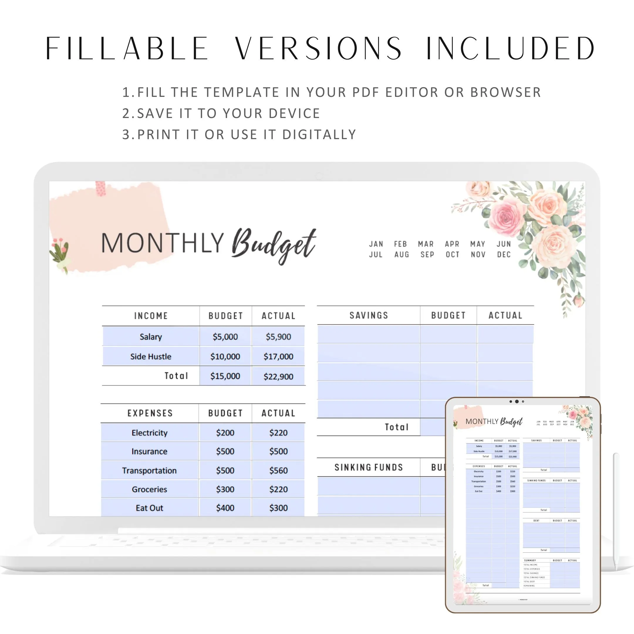 Floral Monthly Budget Tracker Printable - M313