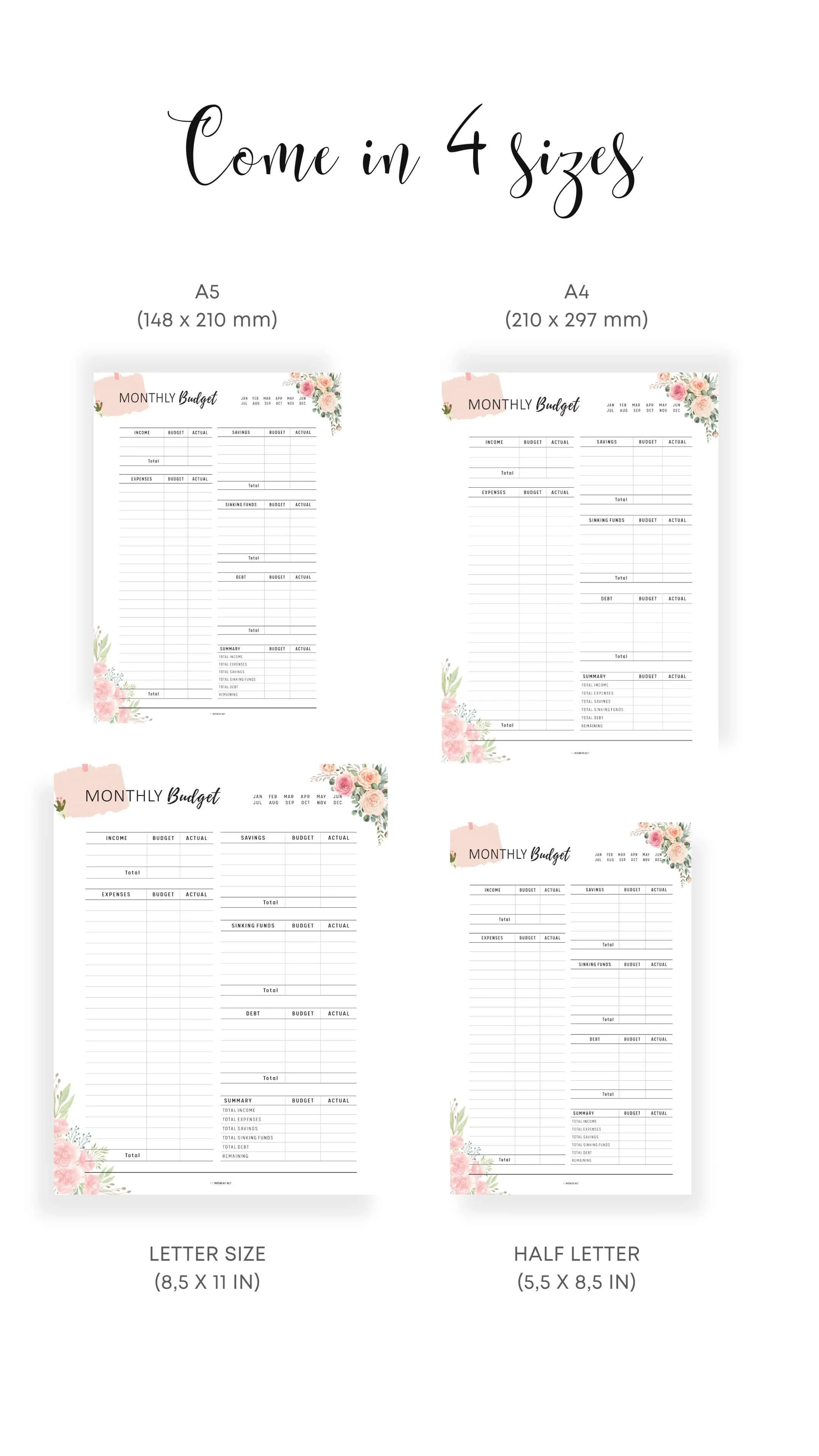 Floral Monthly Budget Tracker Printable - M313