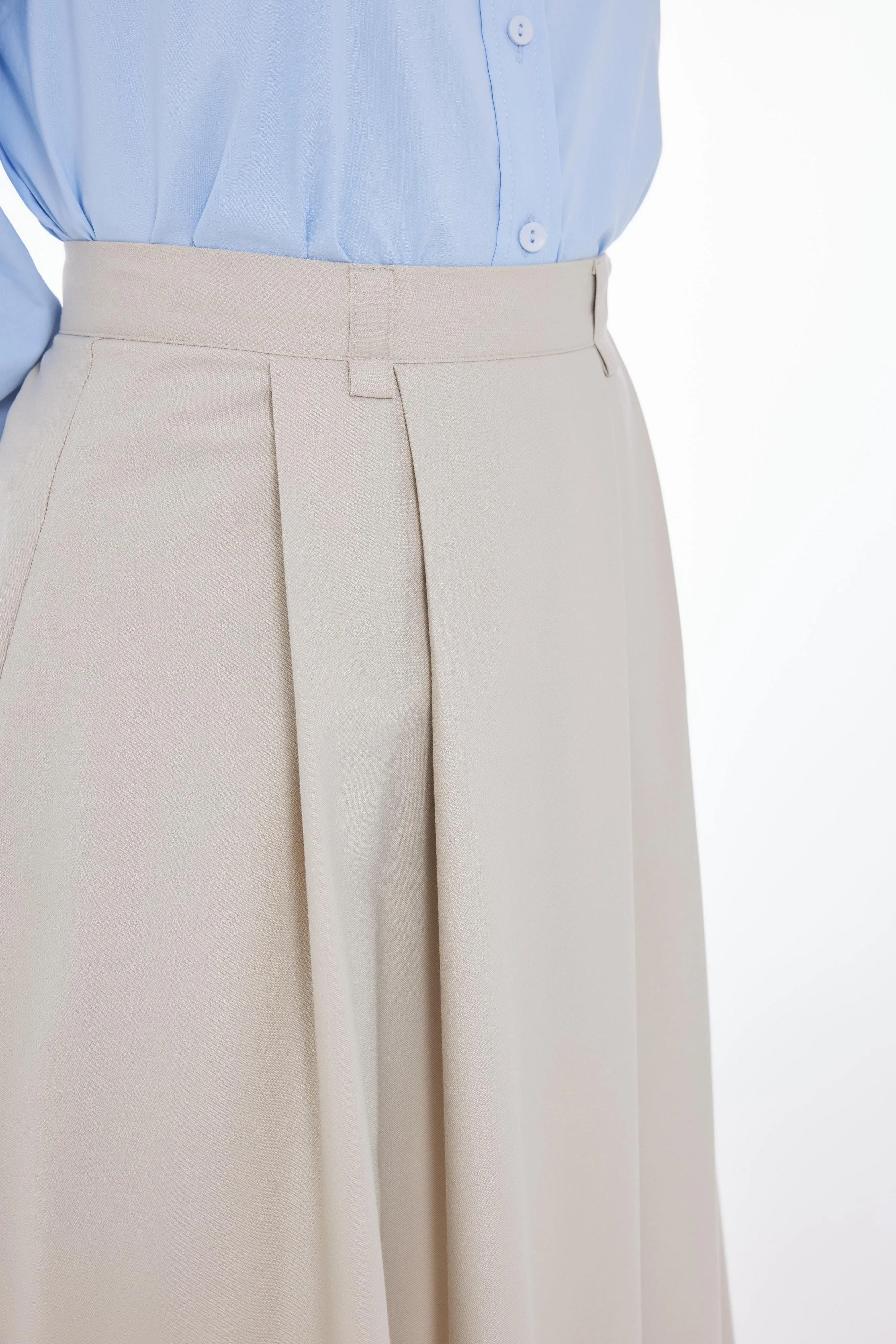 HIGH RISE PLEATED MAXI SKIRT STONE