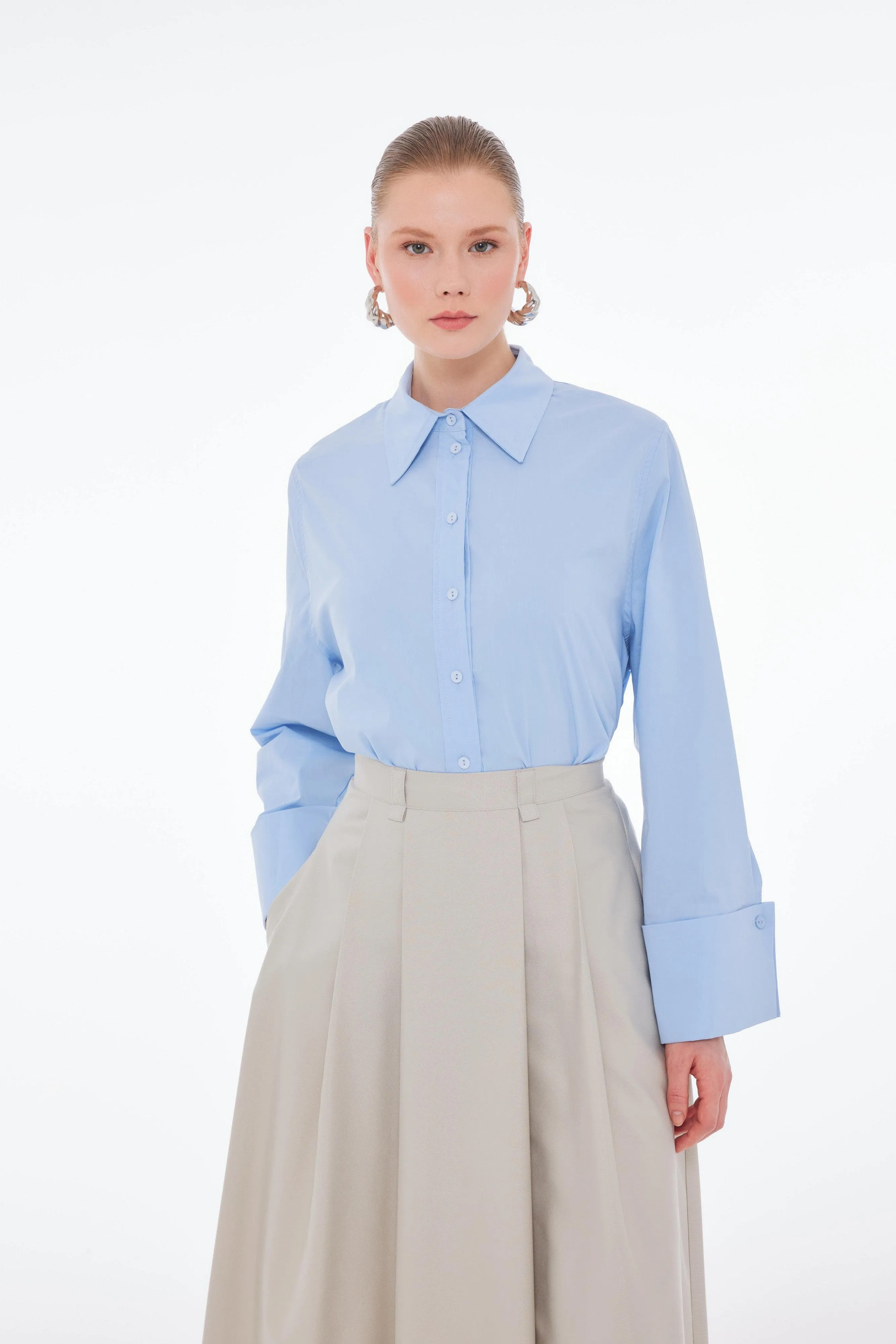 HIGH RISE PLEATED MAXI SKIRT STONE