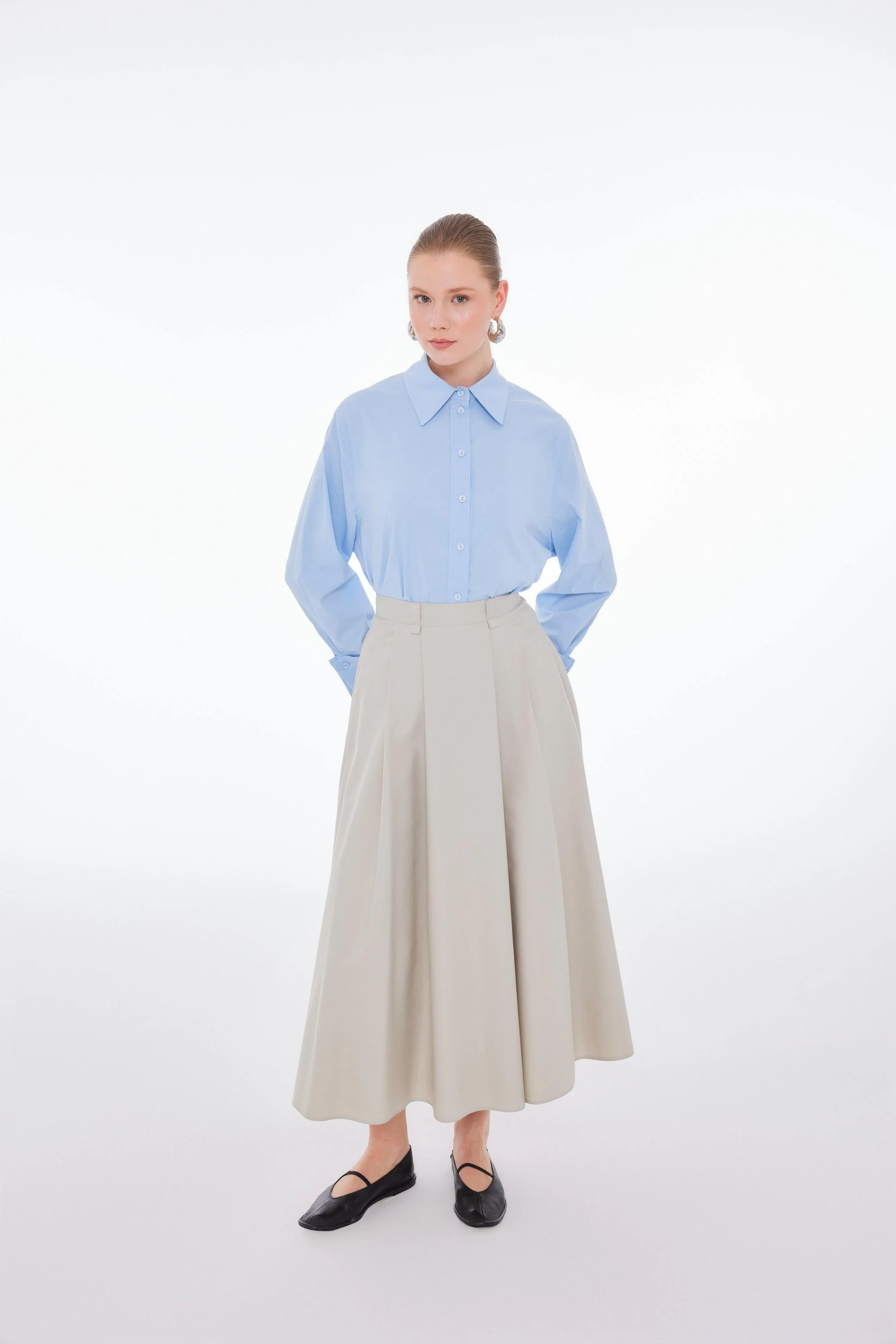 HIGH RISE PLEATED MAXI SKIRT STONE