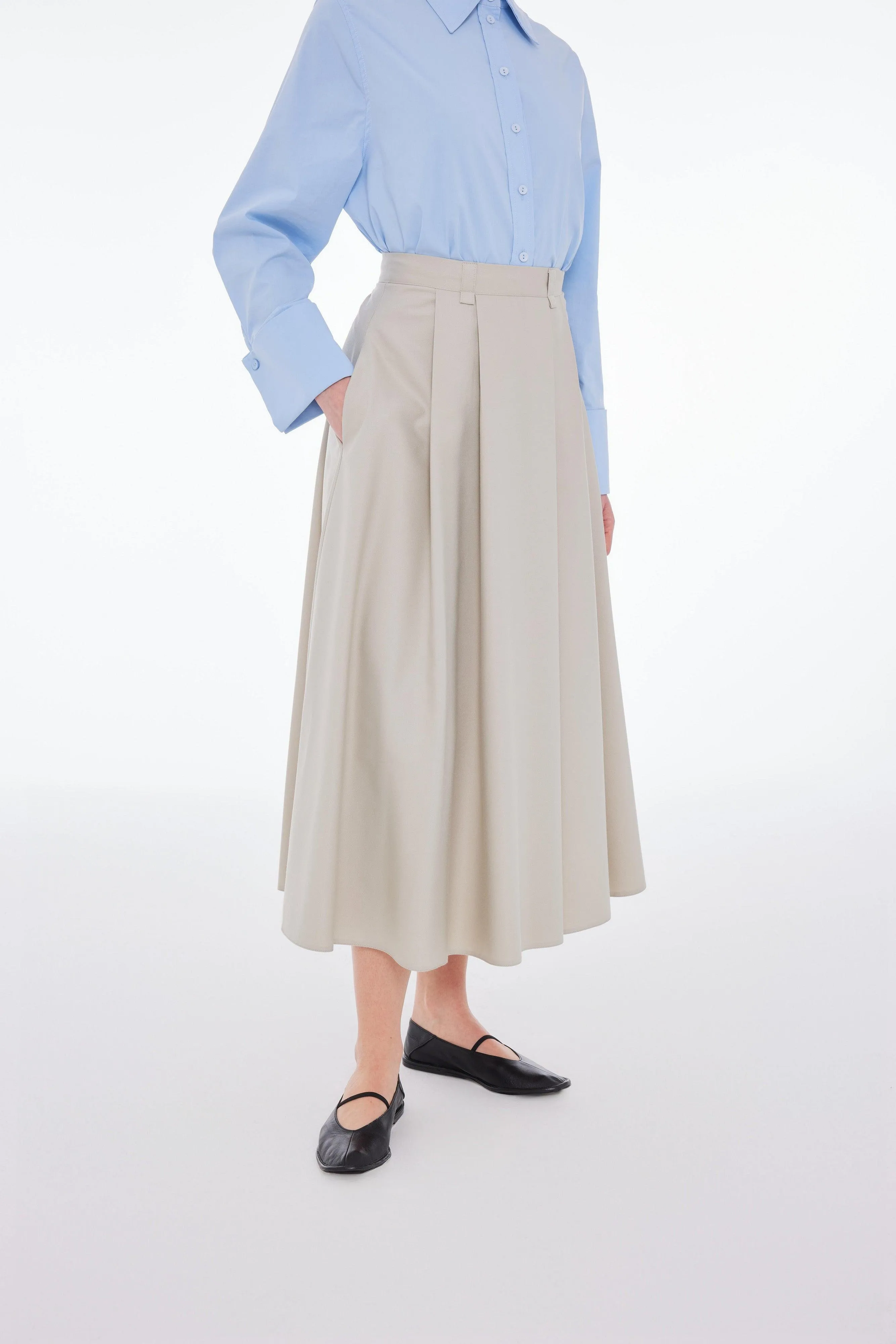 HIGH RISE PLEATED MAXI SKIRT STONE