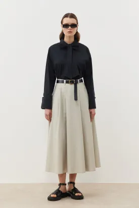 HIGH RISE PLEATED MAXI SKIRT STONE