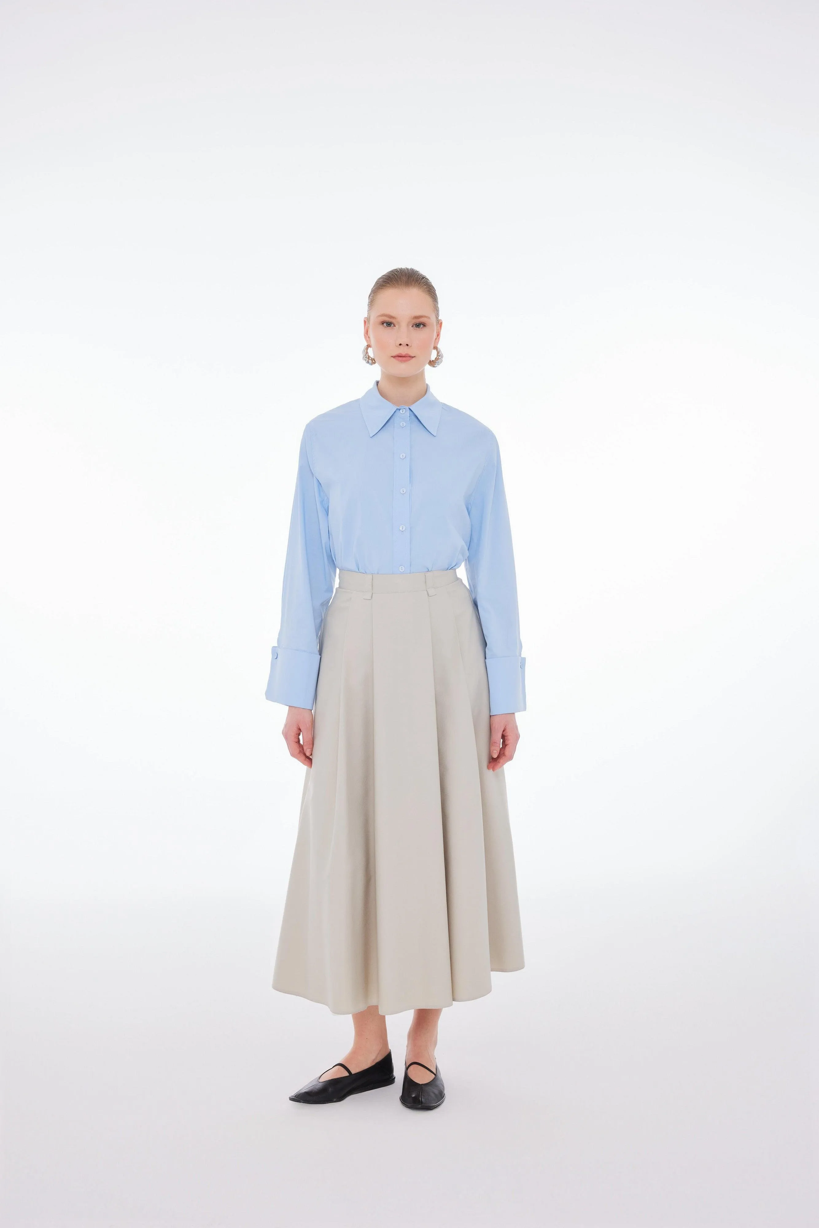 HIGH RISE PLEATED MAXI SKIRT STONE