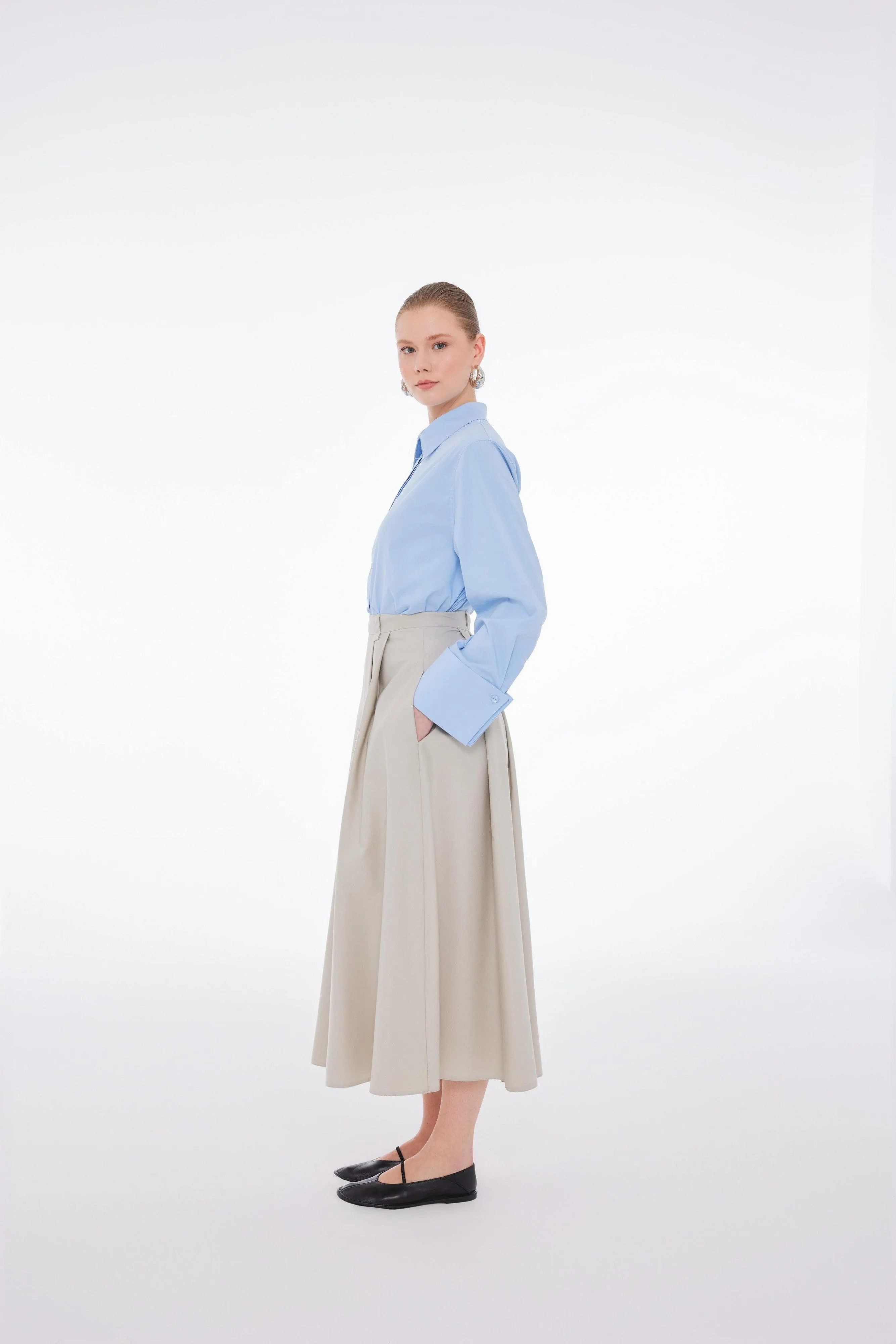 HIGH RISE PLEATED MAXI SKIRT STONE