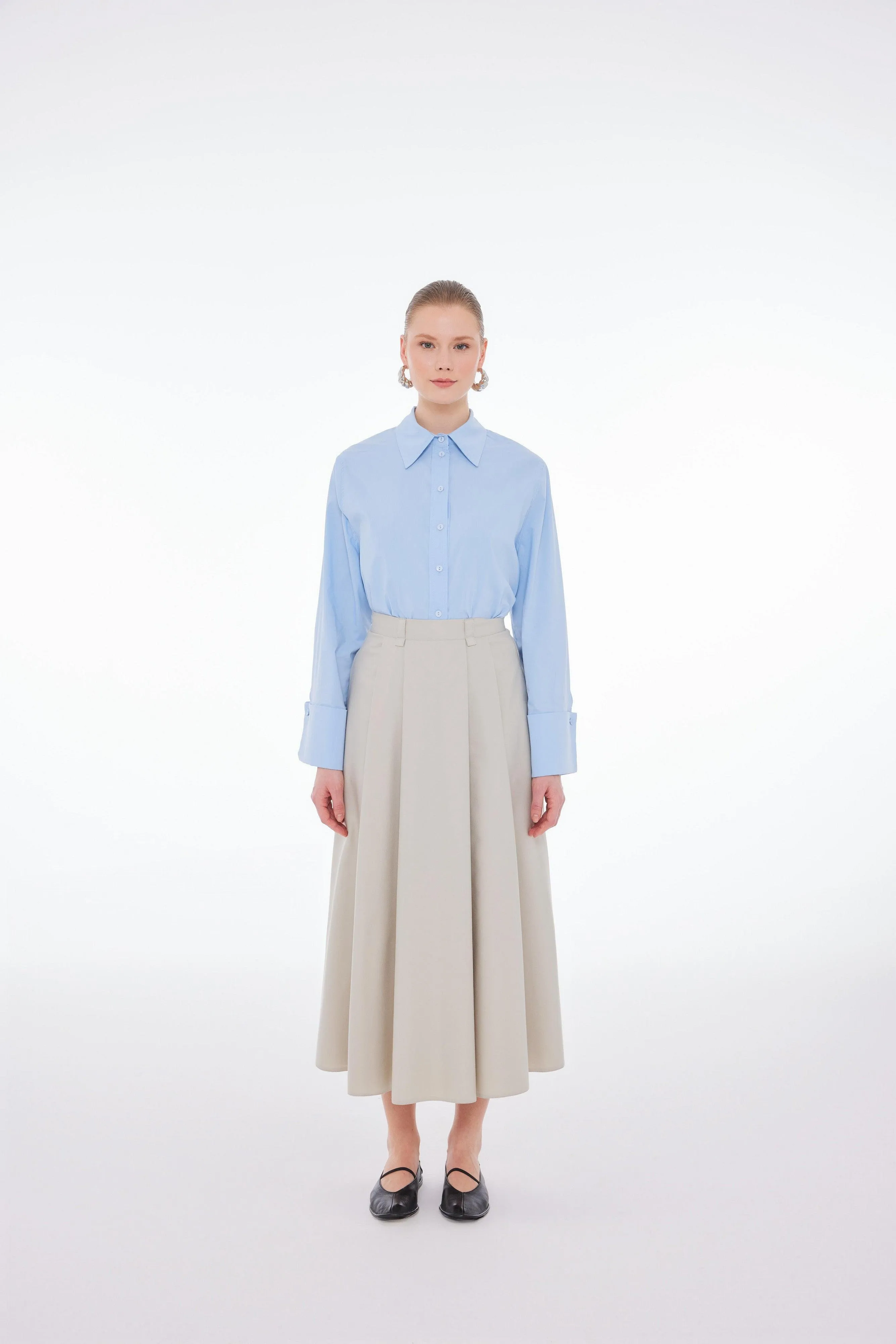 HIGH RISE PLEATED MAXI SKIRT STONE