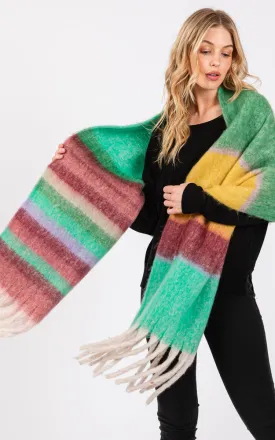 MS0390 MULTI COLOR STRIPE GRUNGE SCARF W/FRINGES