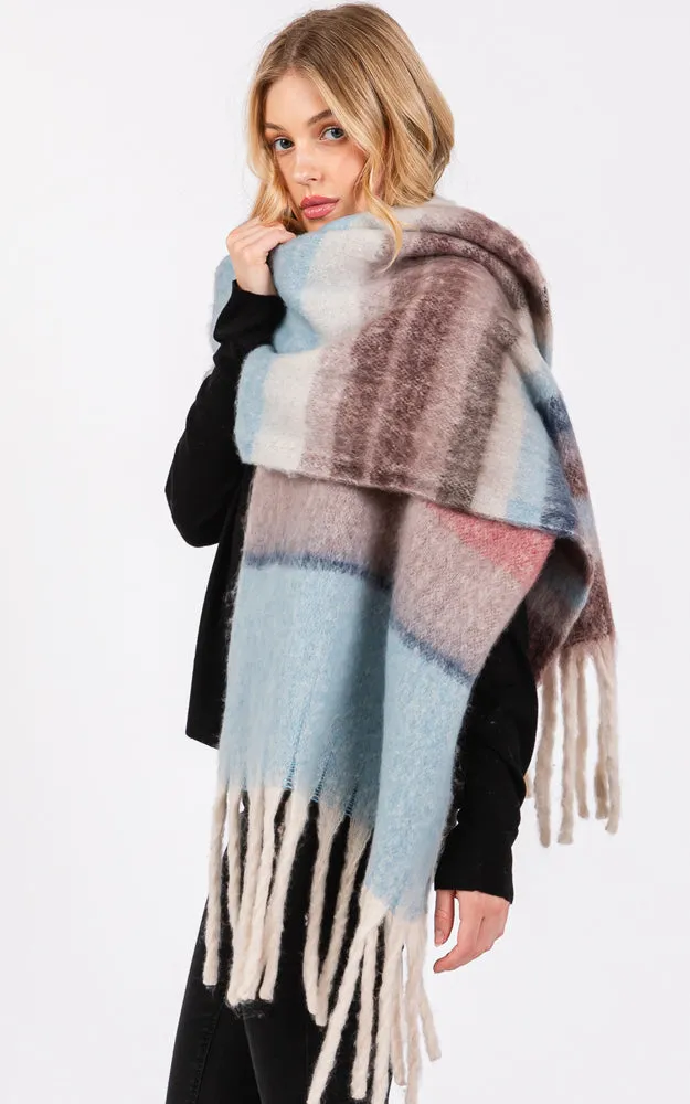 MS0390 MULTI COLOR STRIPE GRUNGE SCARF W/FRINGES