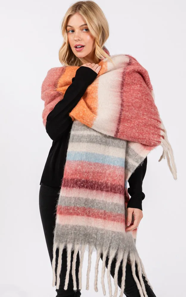 MS0390 MULTI COLOR STRIPE GRUNGE SCARF W/FRINGES