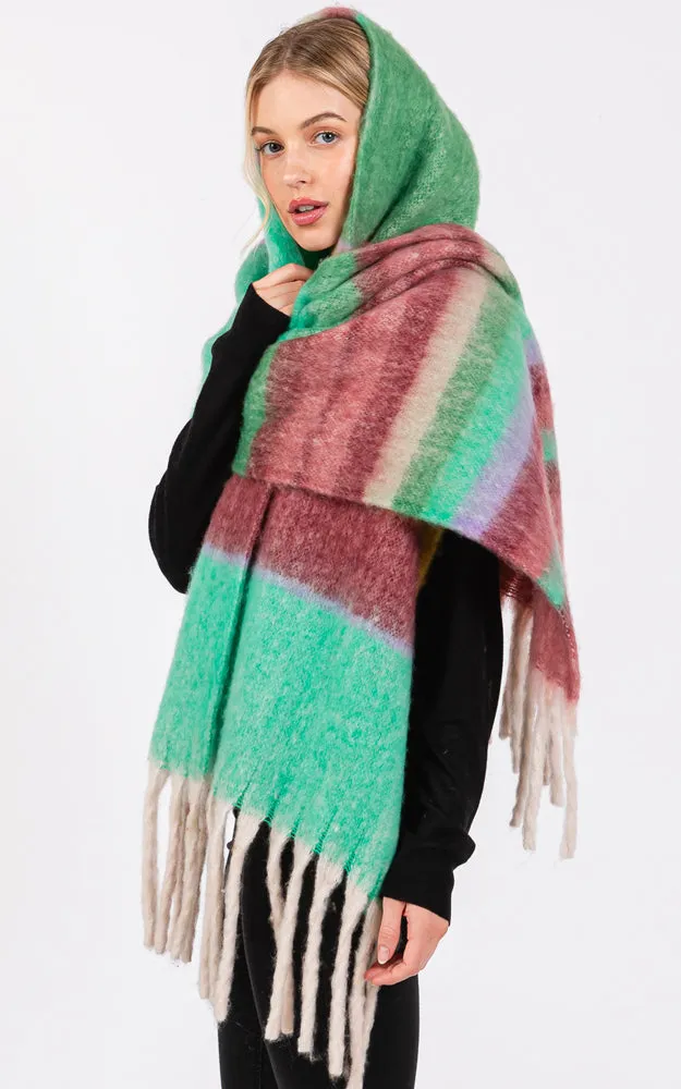 MS0390 MULTI COLOR STRIPE GRUNGE SCARF W/FRINGES