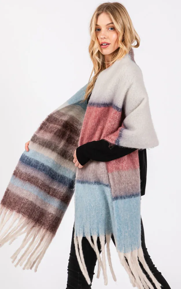 MS0390 MULTI COLOR STRIPE GRUNGE SCARF W/FRINGES