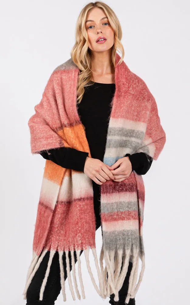 MS0390 MULTI COLOR STRIPE GRUNGE SCARF W/FRINGES