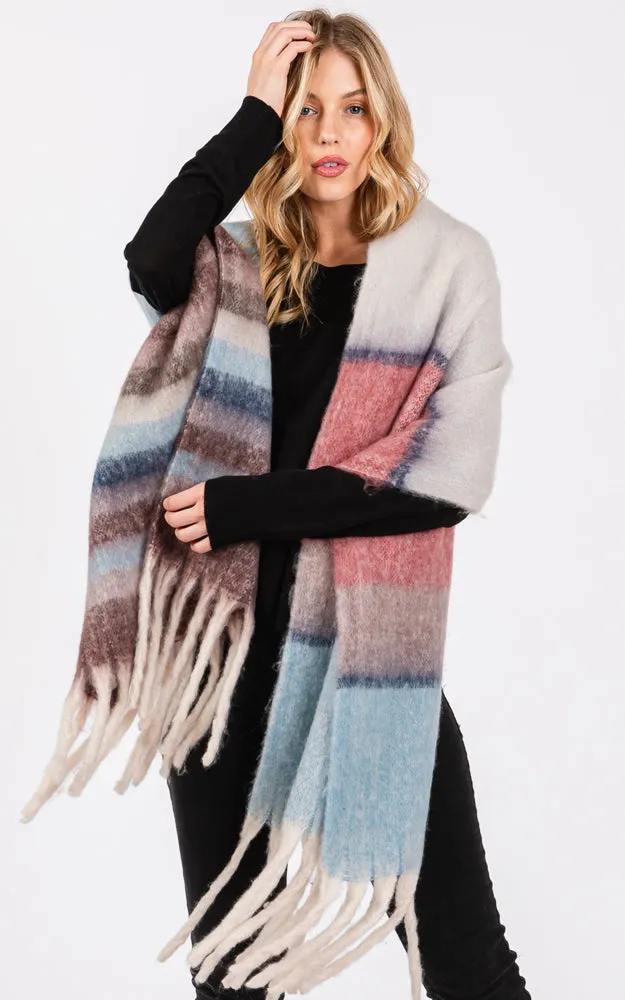 MS0390 MULTI COLOR STRIPE GRUNGE SCARF W/FRINGES
