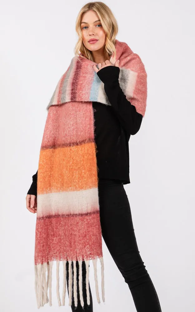 MS0390 MULTI COLOR STRIPE GRUNGE SCARF W/FRINGES