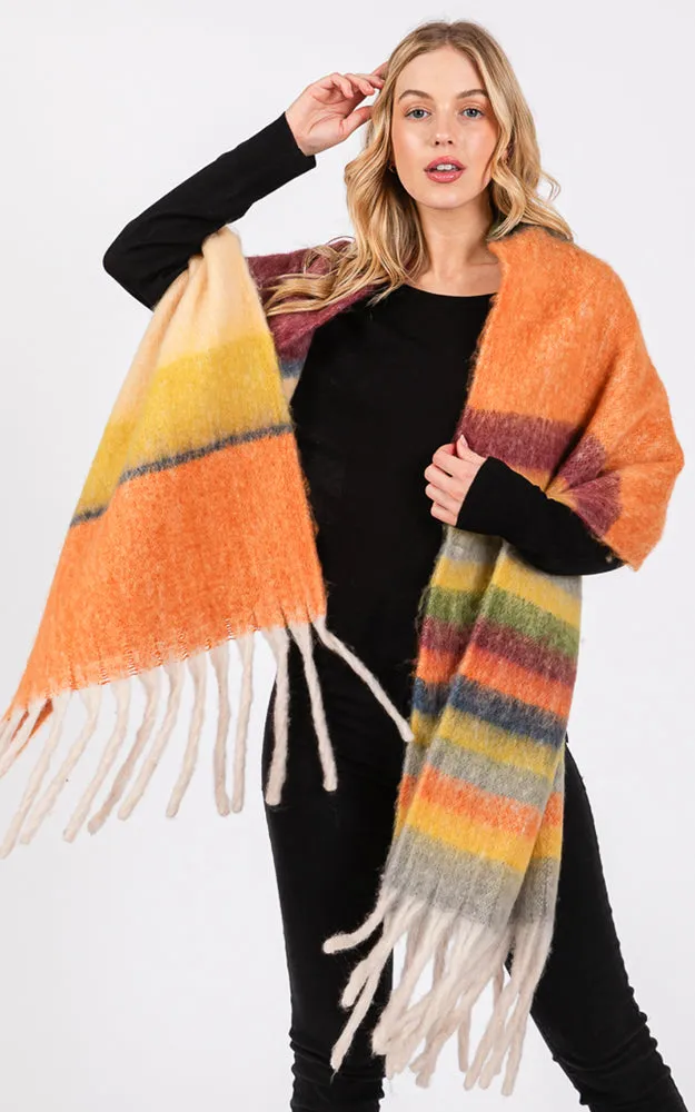 MS0390 MULTI COLOR STRIPE GRUNGE SCARF W/FRINGES