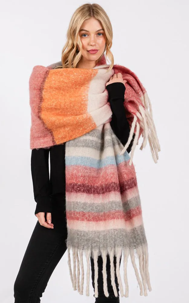 MS0390 MULTI COLOR STRIPE GRUNGE SCARF W/FRINGES