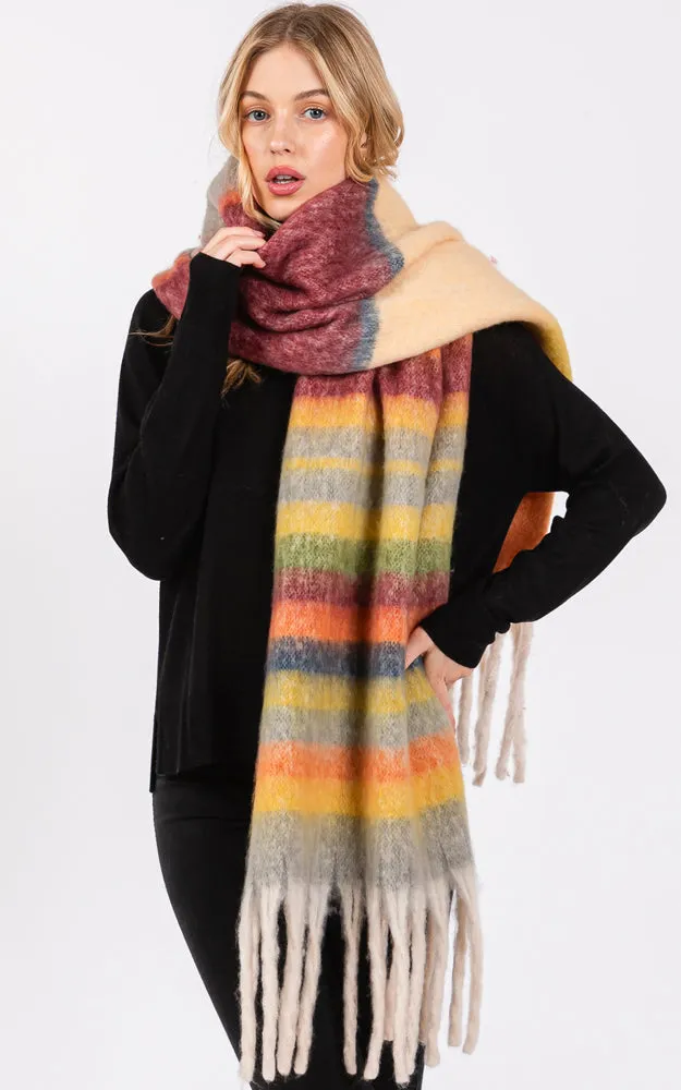 MS0390 MULTI COLOR STRIPE GRUNGE SCARF W/FRINGES