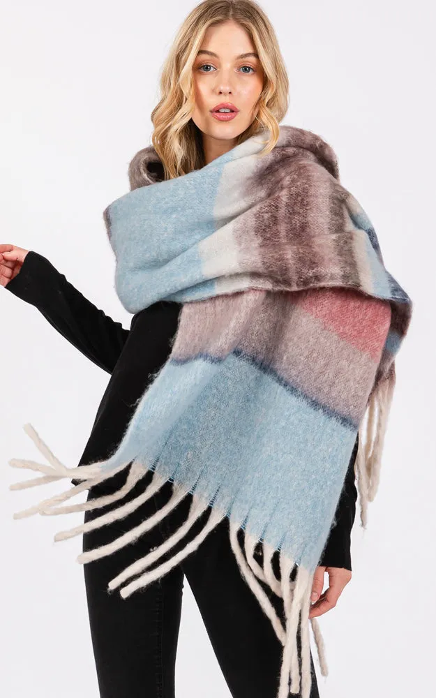 MS0390 MULTI COLOR STRIPE GRUNGE SCARF W/FRINGES