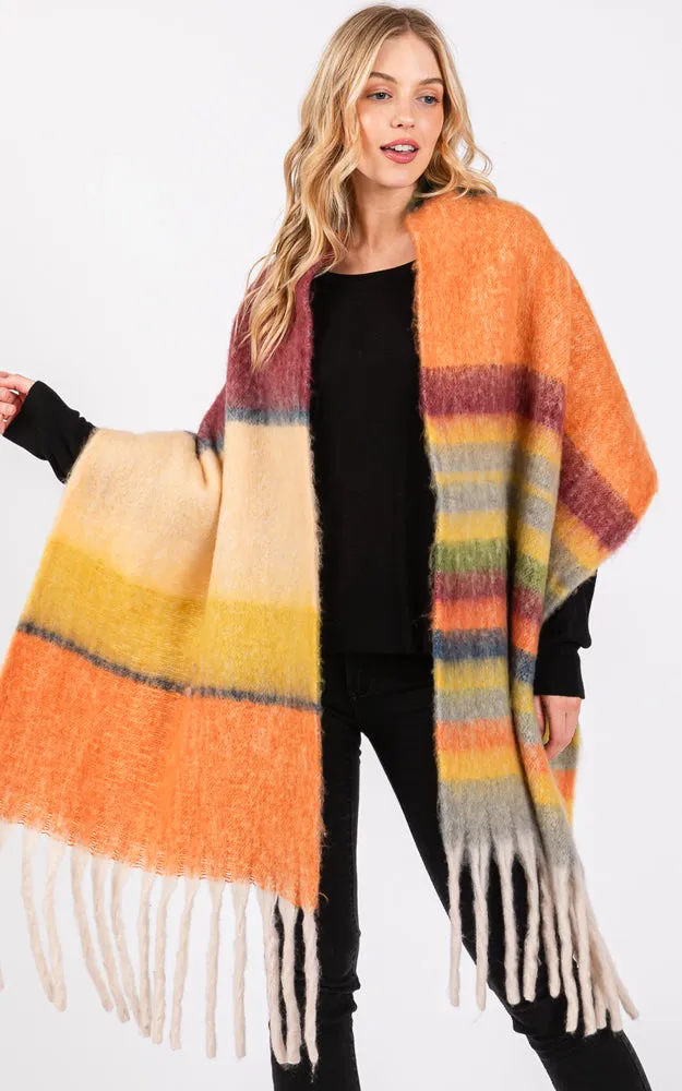 MS0390 MULTI COLOR STRIPE GRUNGE SCARF W/FRINGES