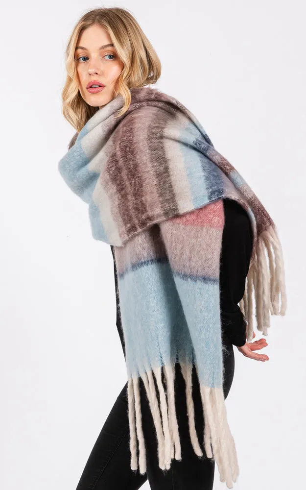 MS0390 MULTI COLOR STRIPE GRUNGE SCARF W/FRINGES