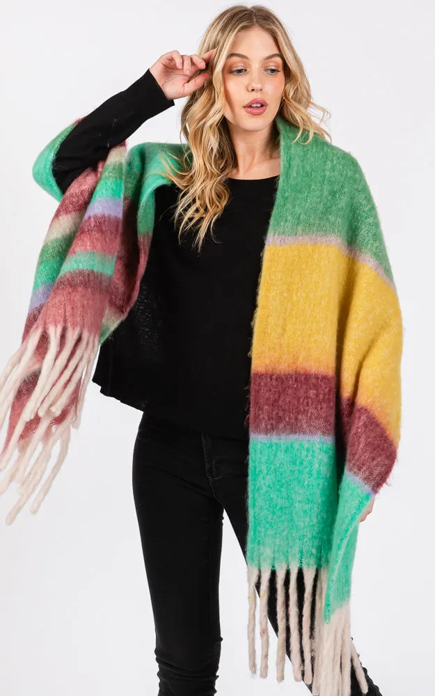 MS0390 MULTI COLOR STRIPE GRUNGE SCARF W/FRINGES