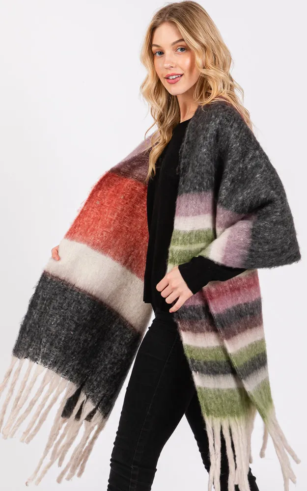 MS0390 MULTI COLOR STRIPE GRUNGE SCARF W/FRINGES