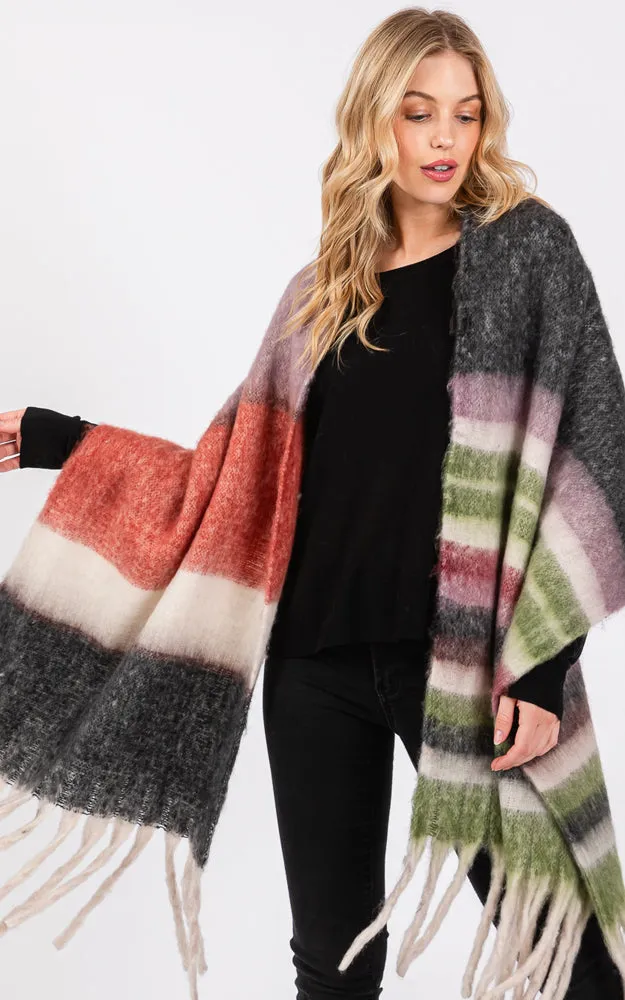 MS0390 MULTI COLOR STRIPE GRUNGE SCARF W/FRINGES