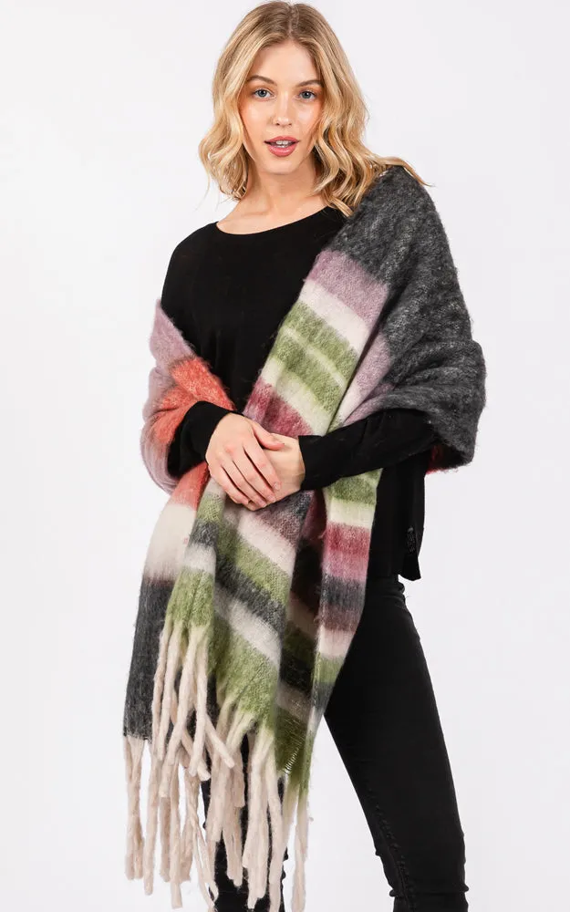 MS0390 MULTI COLOR STRIPE GRUNGE SCARF W/FRINGES