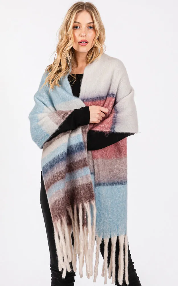 MS0390 MULTI COLOR STRIPE GRUNGE SCARF W/FRINGES