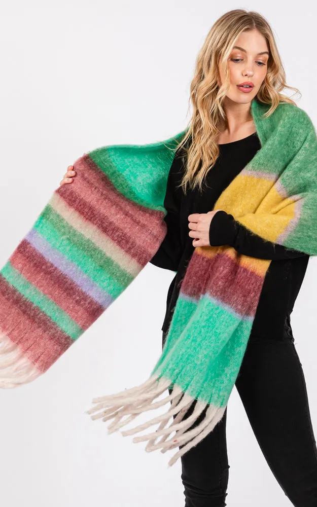 MS0390 MULTI COLOR STRIPE GRUNGE SCARF W/FRINGES