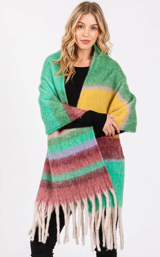 MS0390 MULTI COLOR STRIPE GRUNGE SCARF W/FRINGES
